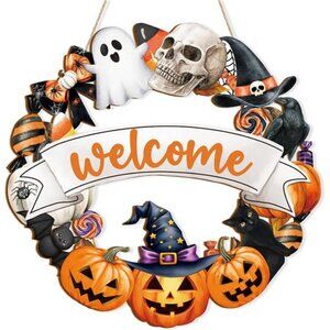 Halloween Decoration Wooden Ghost Door Wreath for Front Door Sign Wall Signs